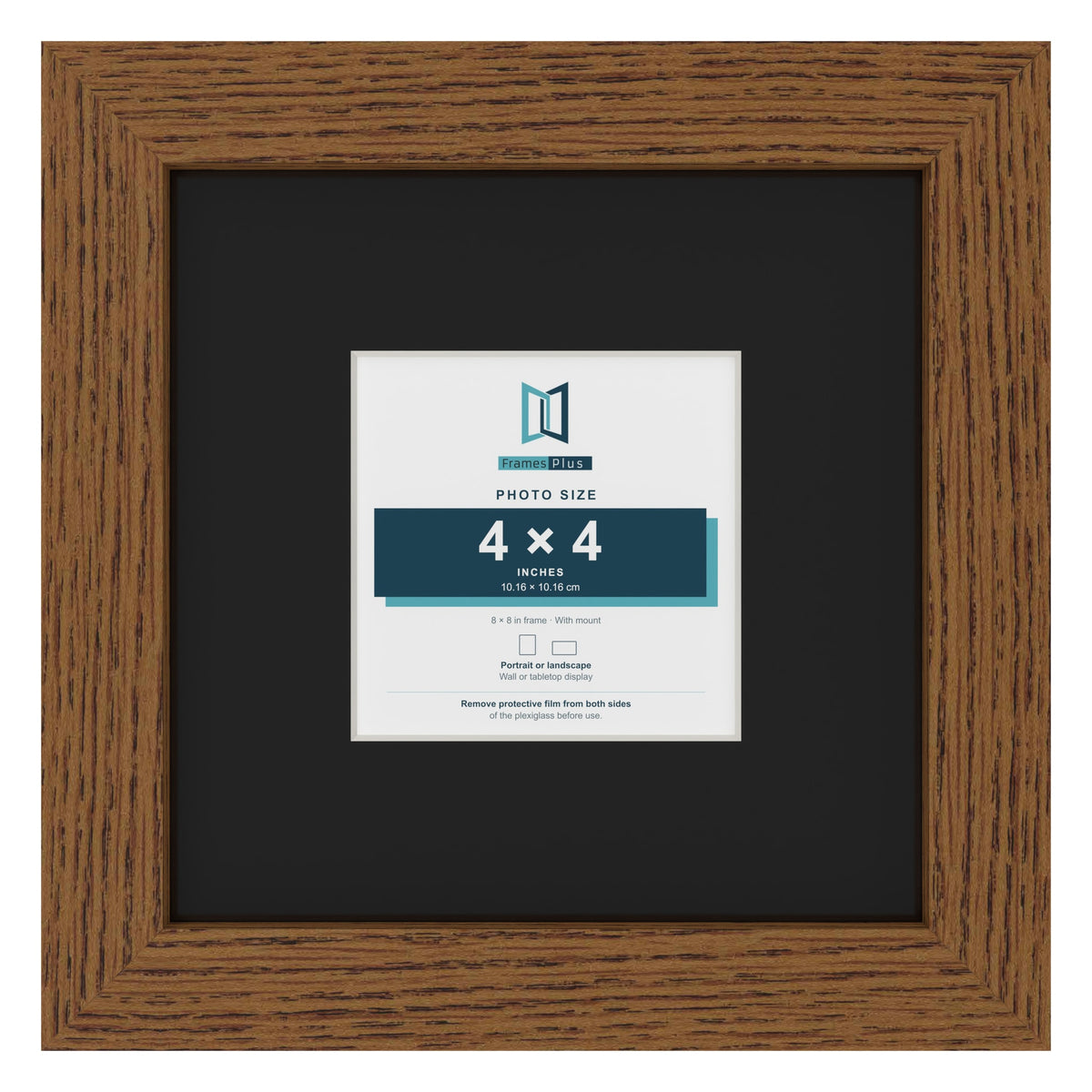 Dark Oak 8 x 8 inch picture frame with a black mount for a 4 x 4 inch photo