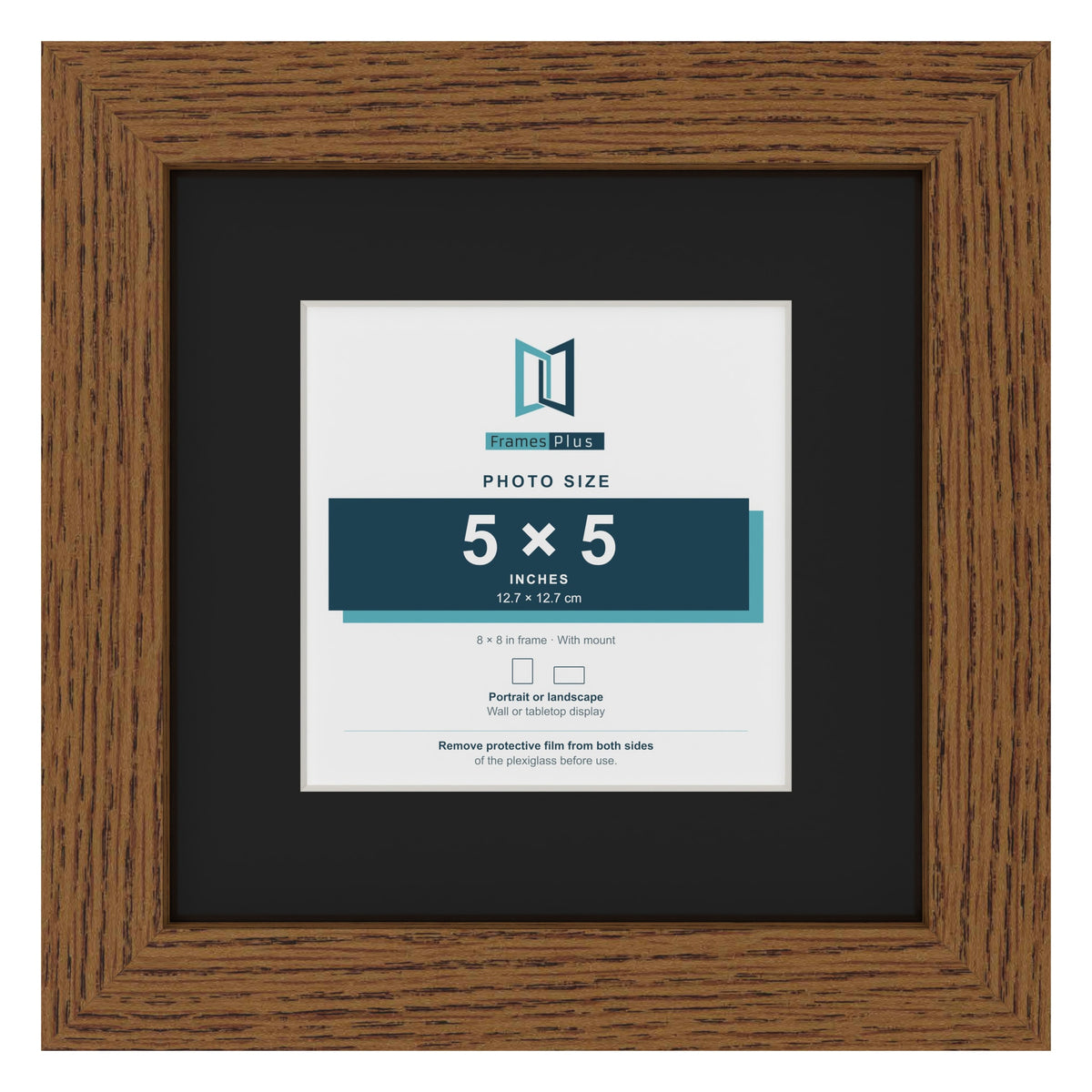 Dark Oak 8 x 8 inch picture frame with a black mount for a 5 x 5 inch photo