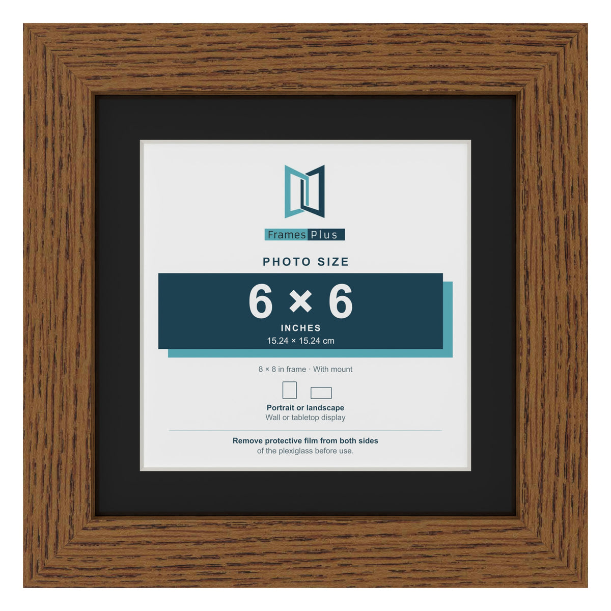 Dark Oak 8 x 8 inch picture frame with a black mount for a 6 x 6 inch photo