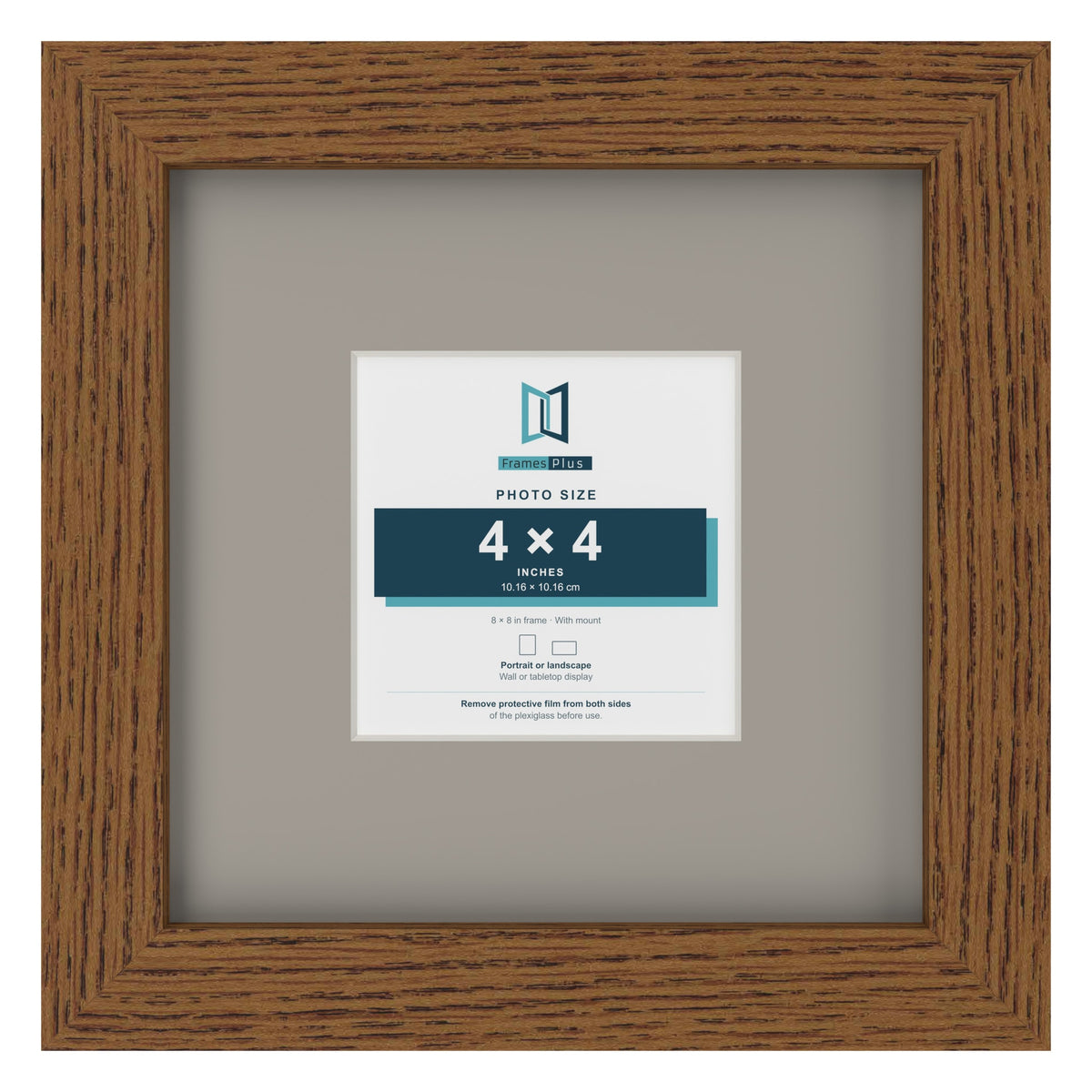 Dark Oak 8 x 8 inch picture frame with a Dawn Grey mount for a 4 x 4 inch photo