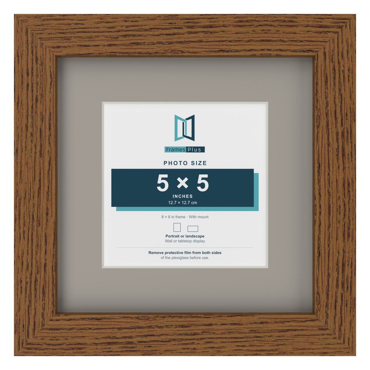 Dark Oak 8 x 8 inch picture frame with a Dawn Grey mount for a 5 x 5 inch photo