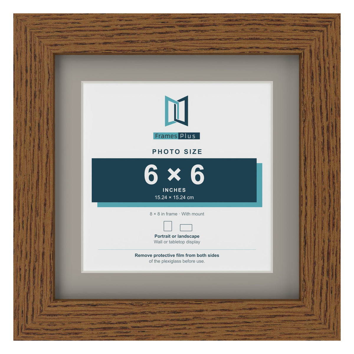 Dark Oak 8 x 8 inch picture frame with a Dawn Grey mount for a 6 x 6 inch photo