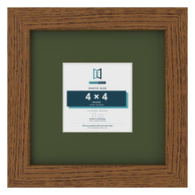 Dark Oak 8 x 8 inch picture frame with a green mount for a 4 x 4 inch photo