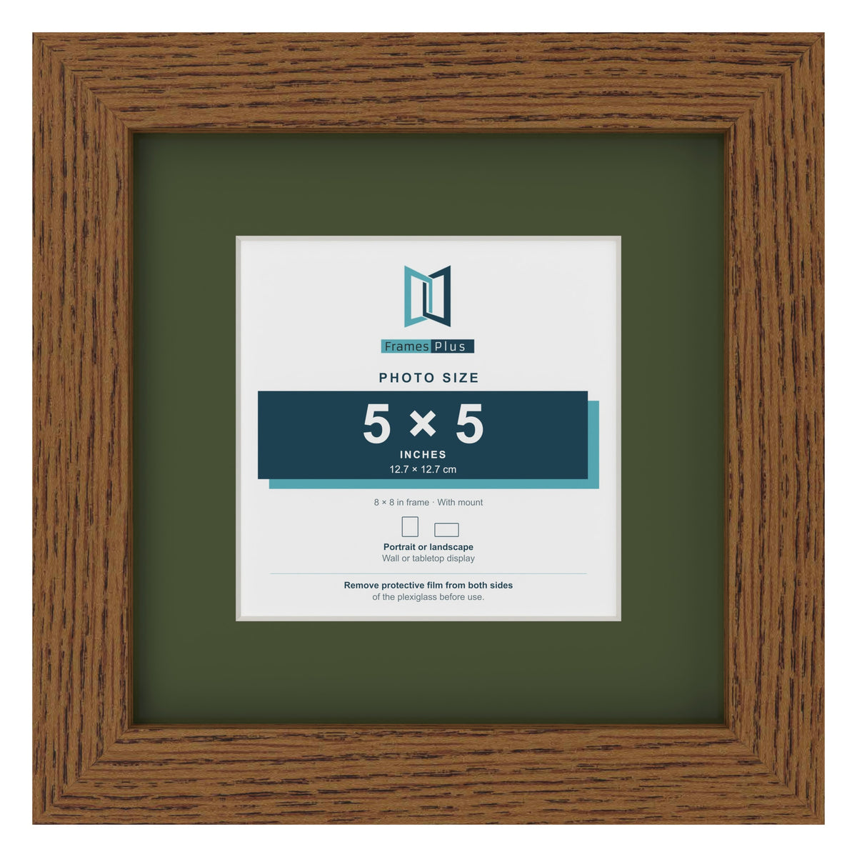 Dark Oak 8 x 8 inch picture frame with a green mount for a 5 x 5 inch photo