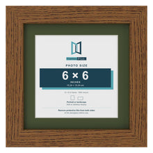 Dark Oak 8 x 8 inch picture frame with a green mount for a 6 x 6 inch photo