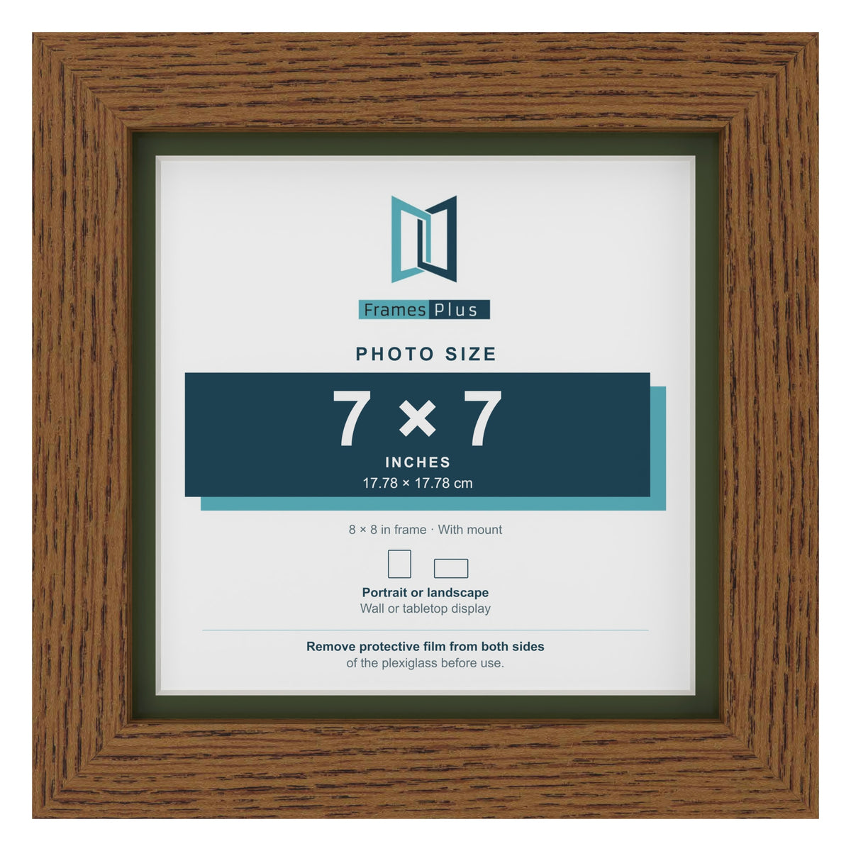 Dark Oak 8 x 8 inch picture frame with a green mount for a 7 x 7 inch photo