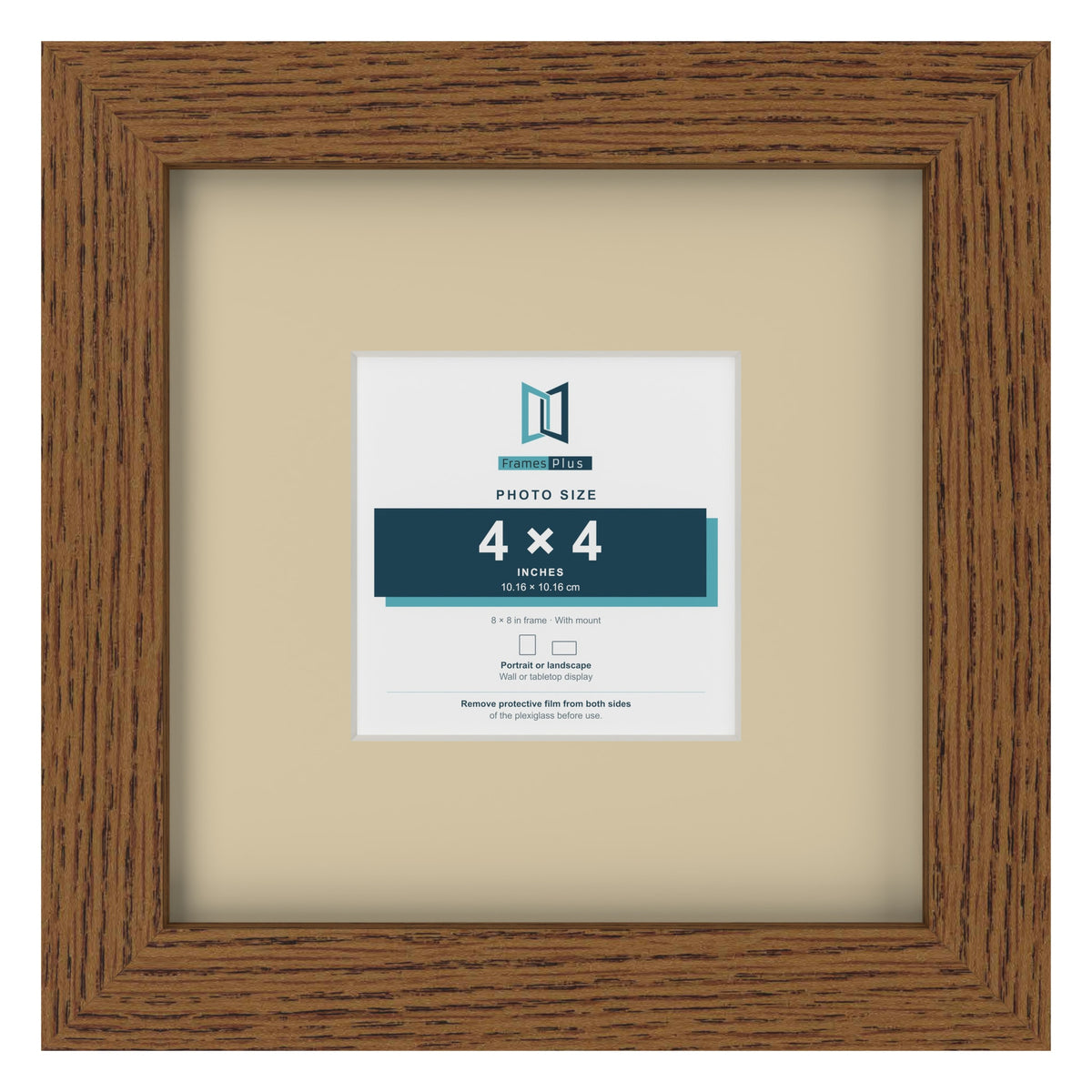 Dark Oak 8 x 8 inch picture frame with an ivory mount for a 4 x 4 inch photo