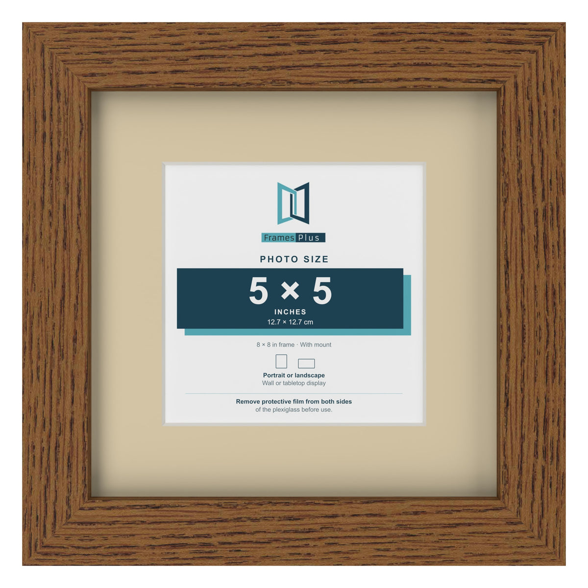 Dark Oak 8 x 8 inch picture frame with an ivory mount for a 5 x 5 inch photo