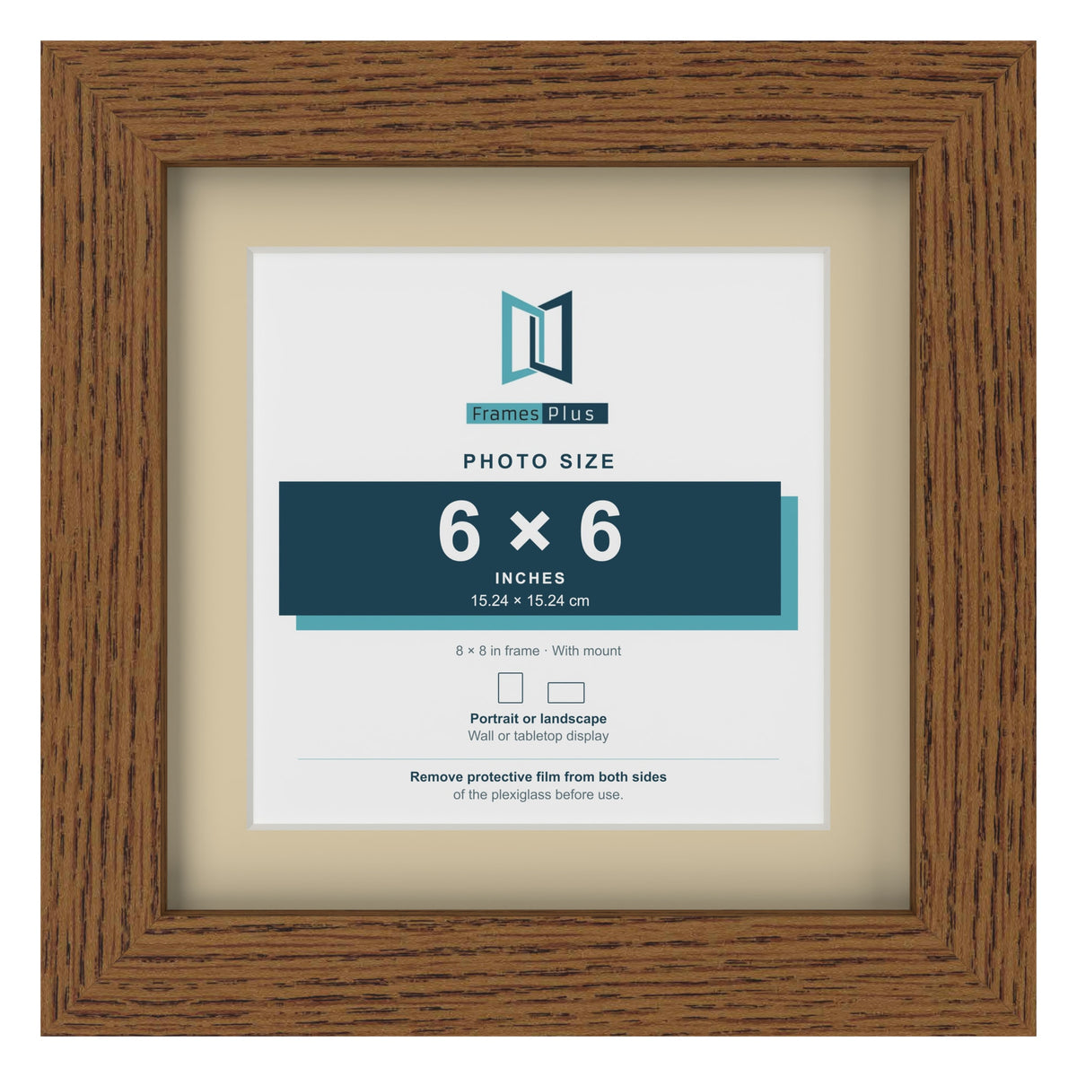 Dark Oak 8 x 8 inch picture frame with an ivory mount for a 6 x 6 inch photo