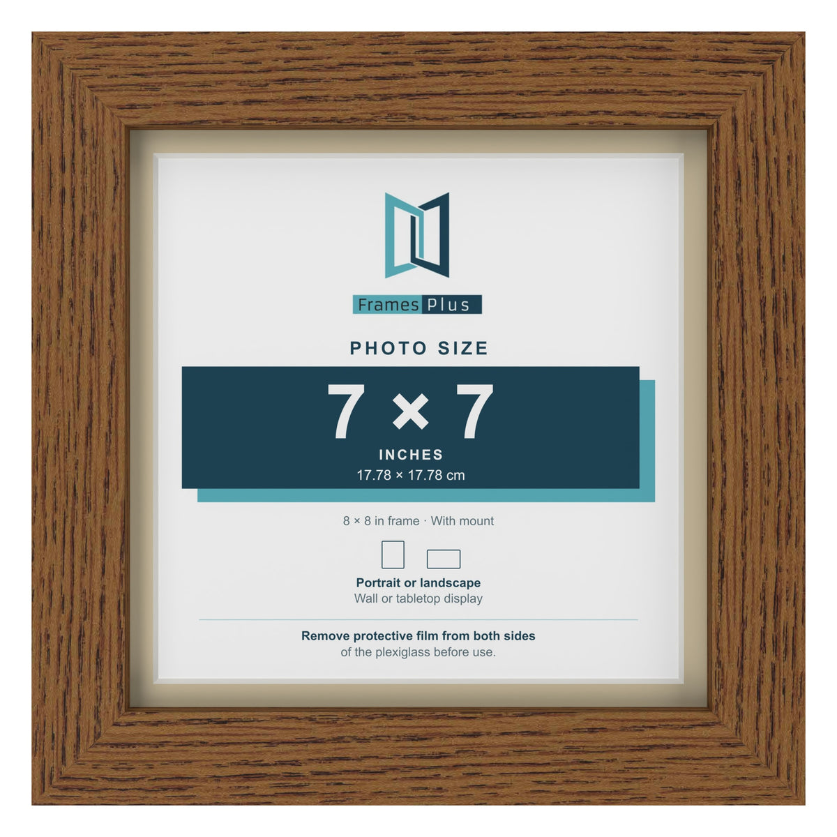 Dark Oak 8 x 8 inch picture frame with an ivory mount for a 7 x 7 inch photo