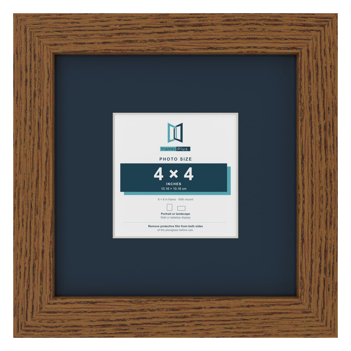 Dark Oak 8 x 8 inch picture frame with a Pacific Blue mount for a 4 x 4 inch photo
