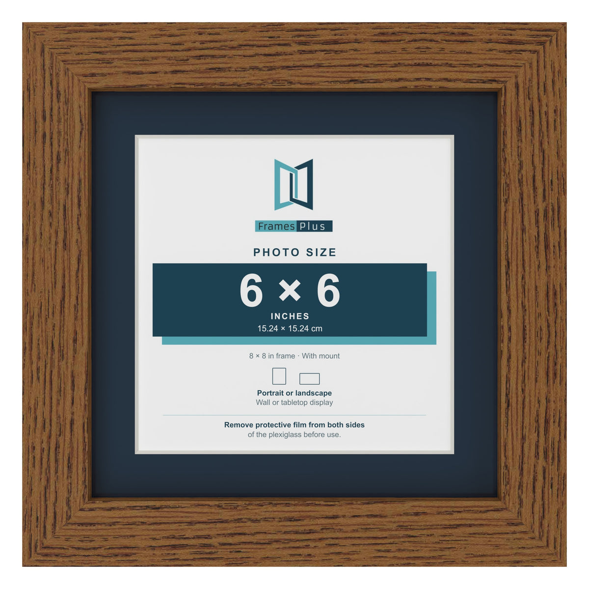 Dark Oak 8 x 8 inch picture frame with a Pacific Blue mount for a 6 x 6 inch photo