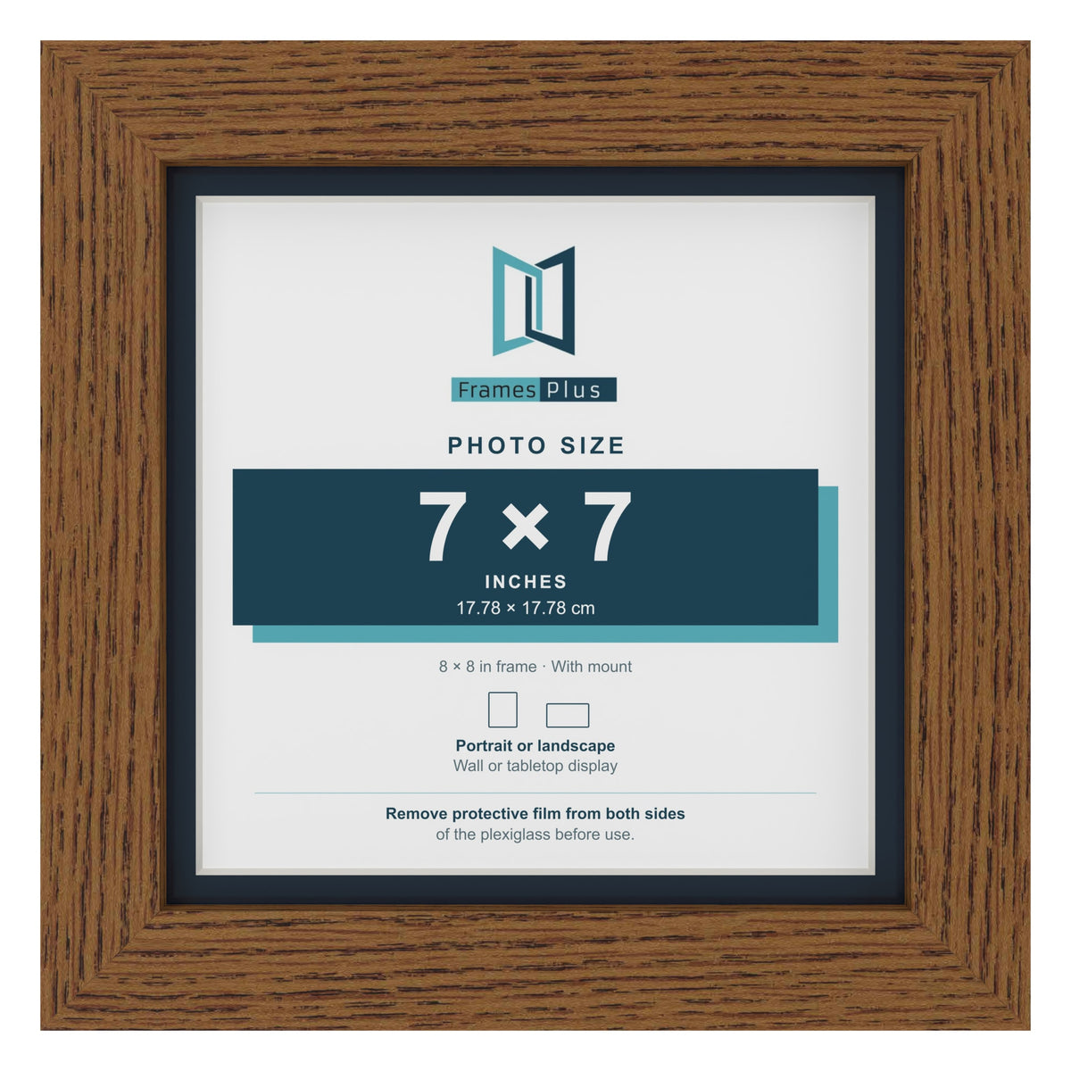 Dark Oak 8 x 8 inch picture frame with a Pacific Blue mount for a 7 x 7 inch photo