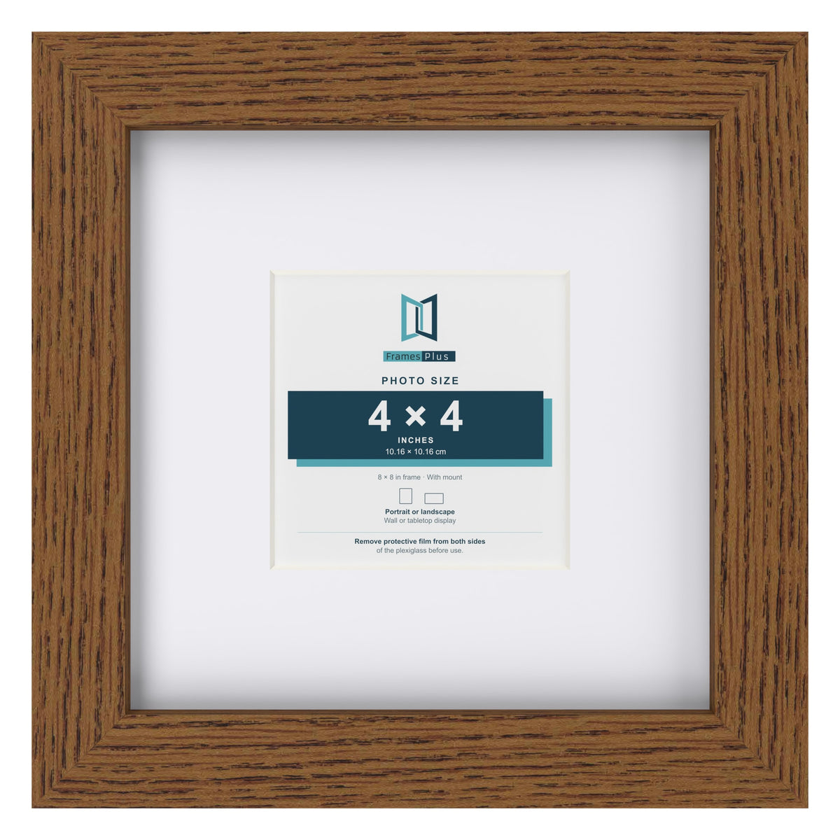 Dark Oak 8 x 8 inch picture frame with a white mount for a 4 x 4 inch photo