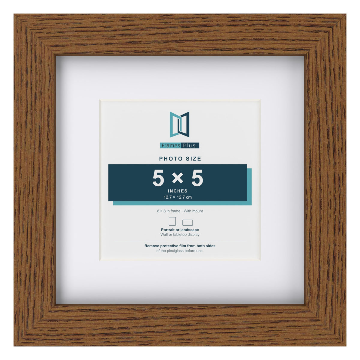 Dark Oak 8 x 8 inch picture frame with a white mount for a 5 x 5 inch photo