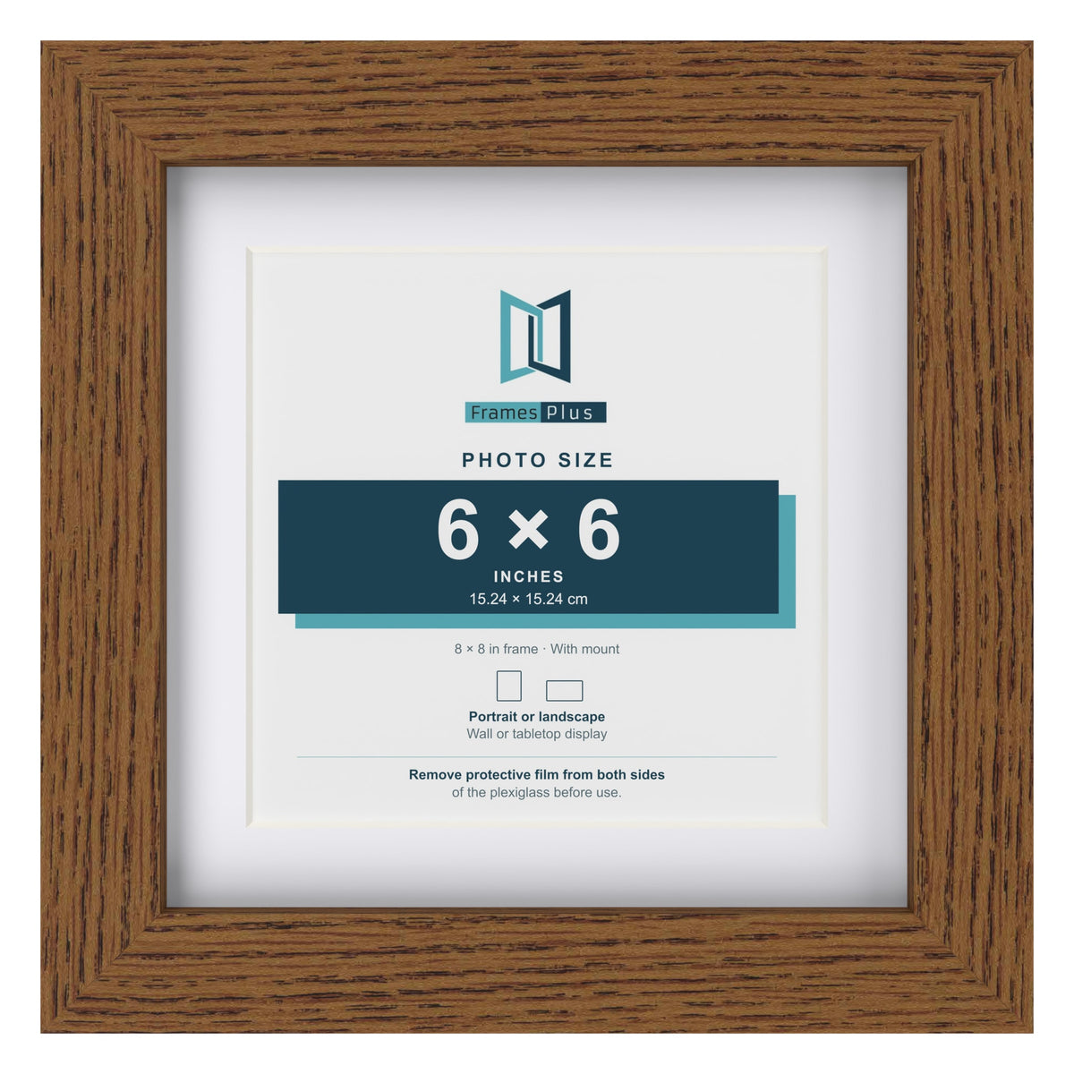 Dark Oak 8 x 8 inch picture frame with a white mount for a 6 x 6 inch photo