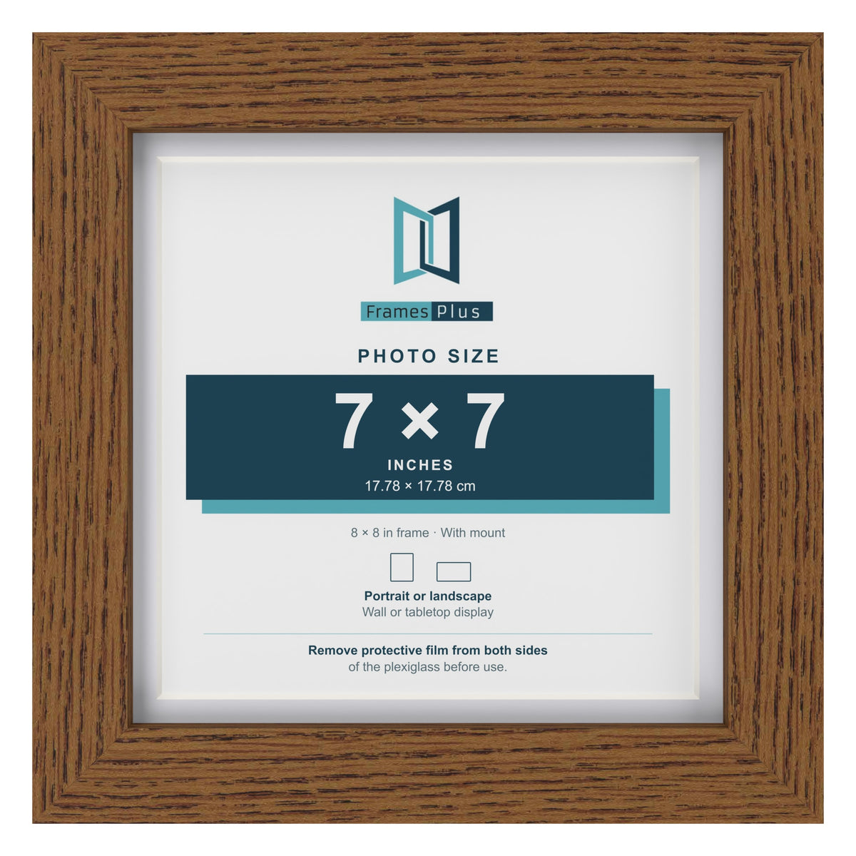 Dark Oak 8 x 8 inch picture frame with a white mount for a 7 x 7 inch photo