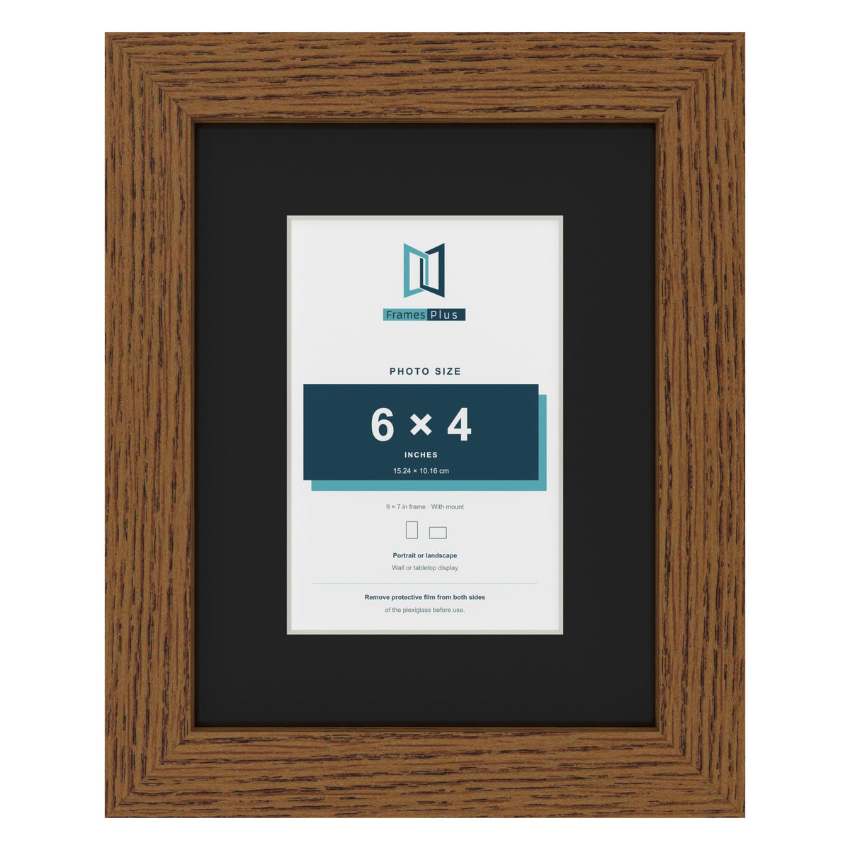 Dark Oak 9 x 7 inch picture frame with a black mount for a 6 x 4 inch photo