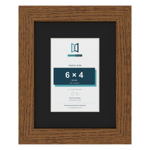 Dark Oak 9 x 7 inch picture frame with a black mount for a 6 x 4 inch photo
