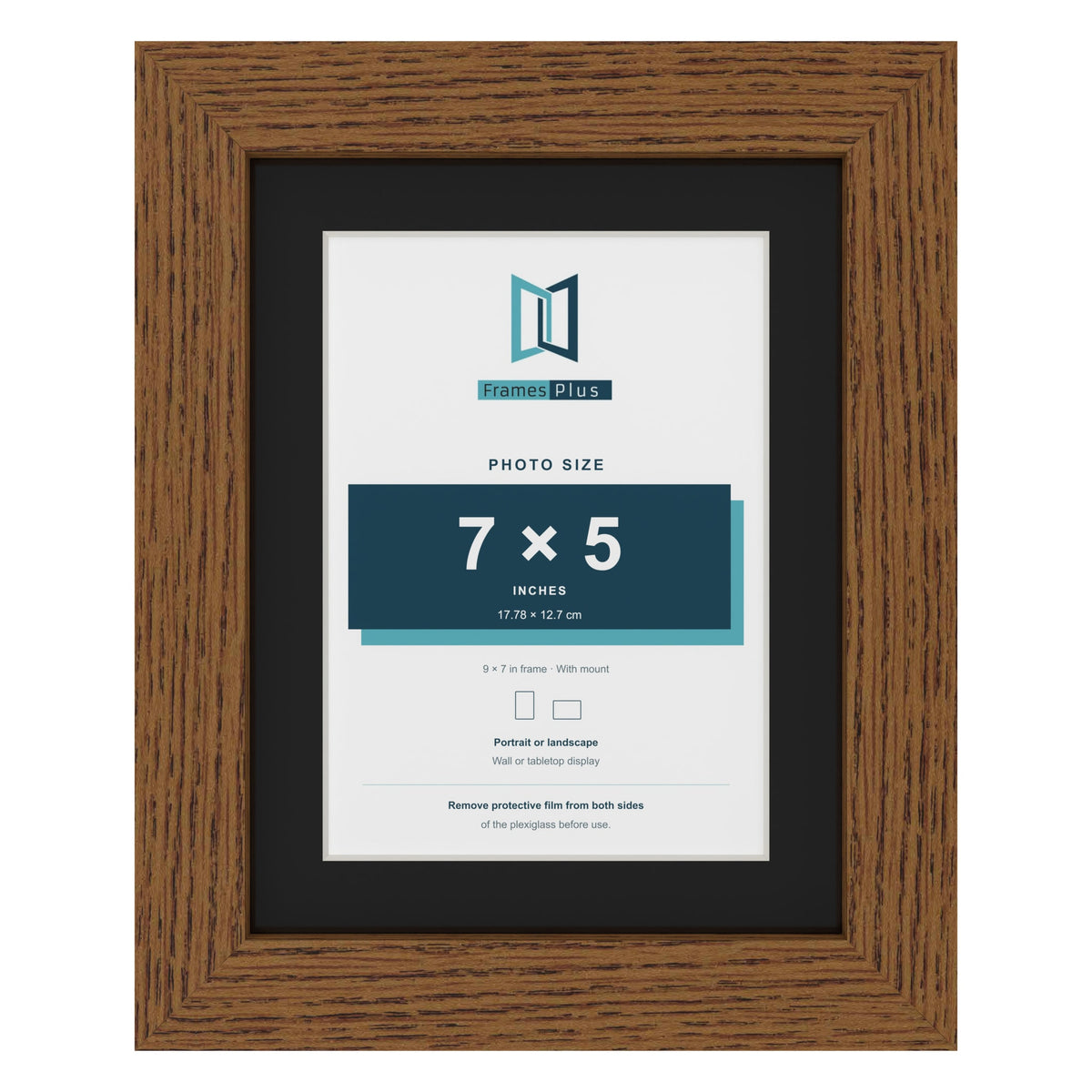 Dark Oak 9 x 7 inch picture frame with a black mount for a 7 x 5 inch photo