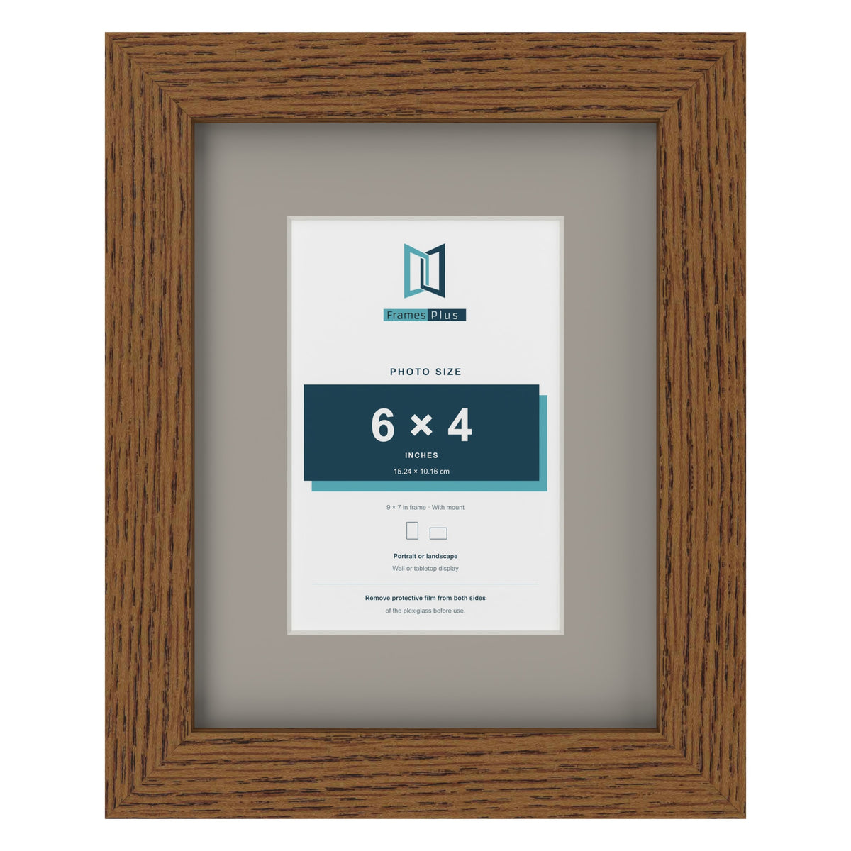 Dark Oak 9 x 7 inch picture frame with a Dawn Grey mount for a 6 x 4 inch photo