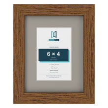 Dark Oak 9 x 7 inch picture frame with a Dawn Grey mount for a 6 x 4 inch photo