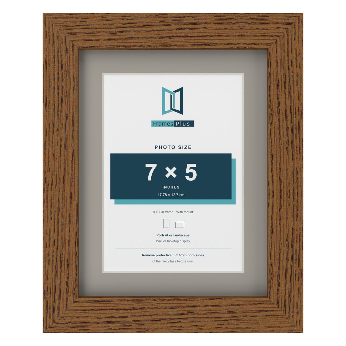 Dark Oak 9 x 7 inch picture frame with a Dawn Grey mount for a 7 x 5 inch photo