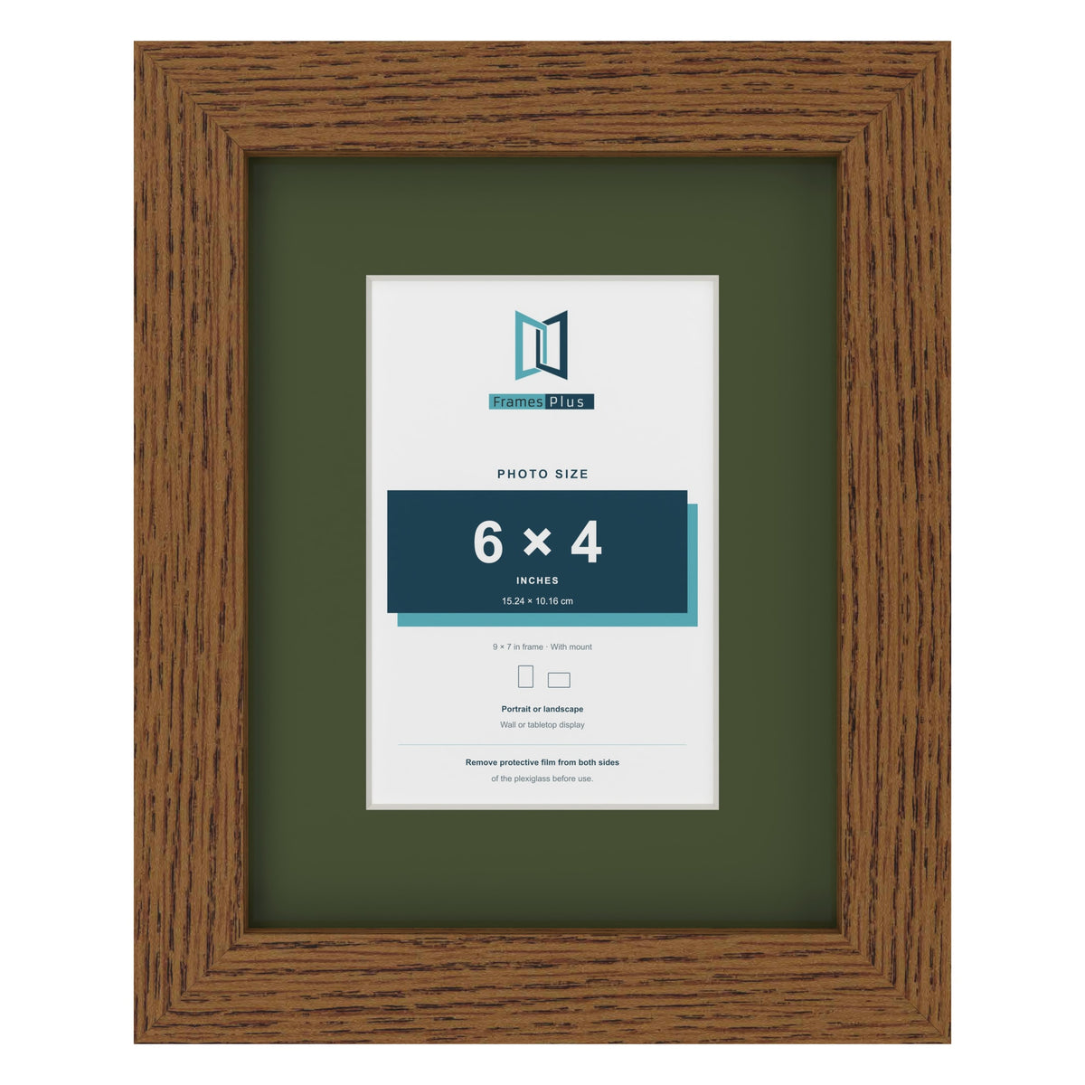 Dark Oak 9 x 7 inch picture frame with a green mount for a 6 x 4 inch photo