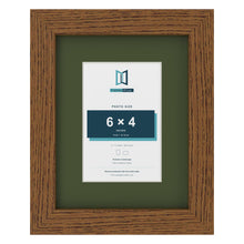 Dark Oak 9 x 7 inch picture frame with a green mount for a 6 x 4 inch photo