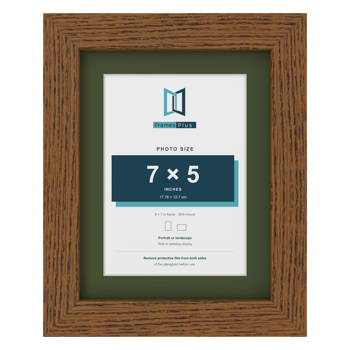 Dark Oak 9 x 7 inch picture frame with a green mount for a 7 x 5 inch photo
