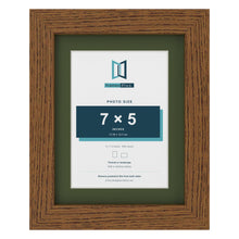 Dark Oak 9 x 7 inch picture frame with a green mount for a 7 x 5 inch photo