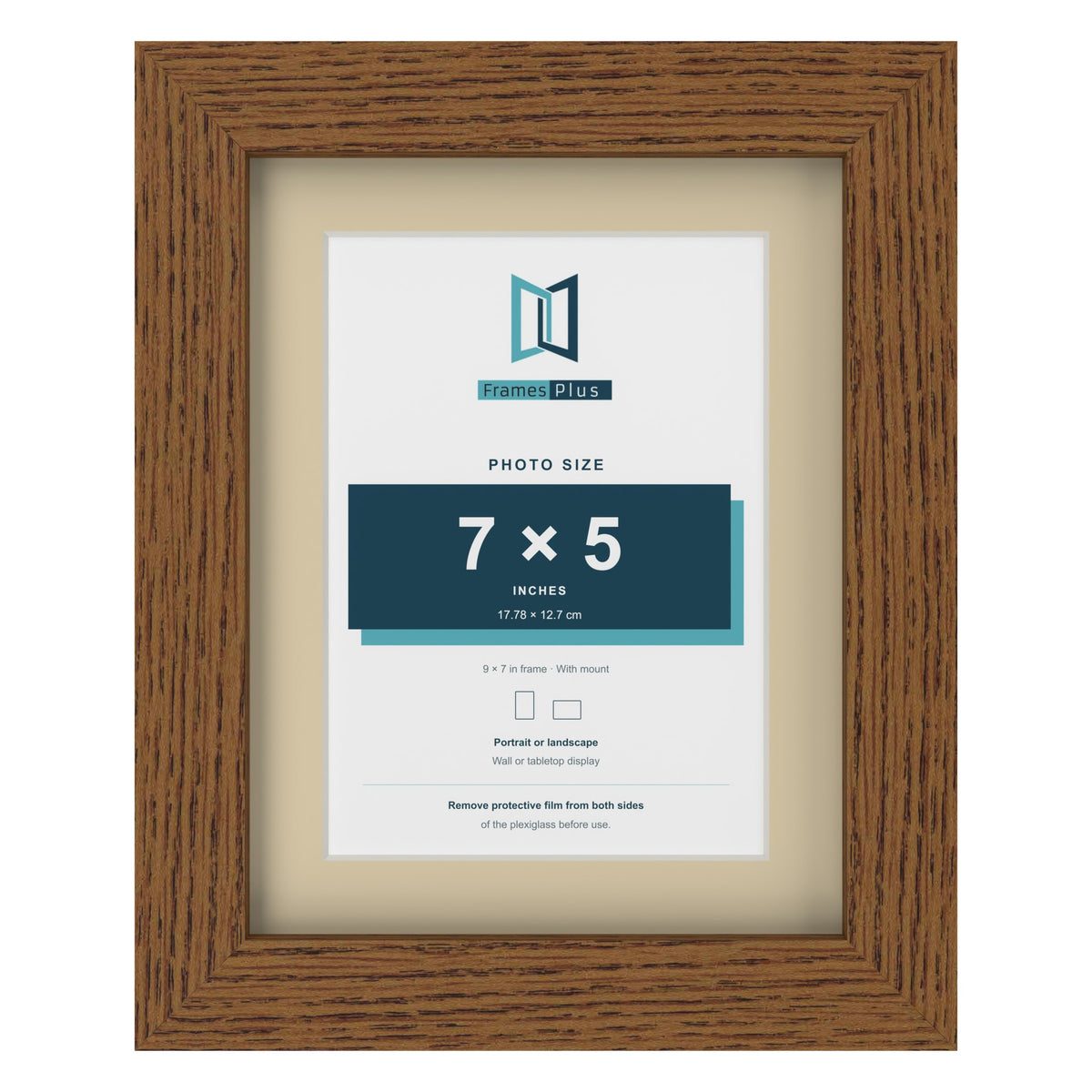 Dark Oak 9 x 7 inch picture frame with an ivory mount for a 7 x 5 inch photo