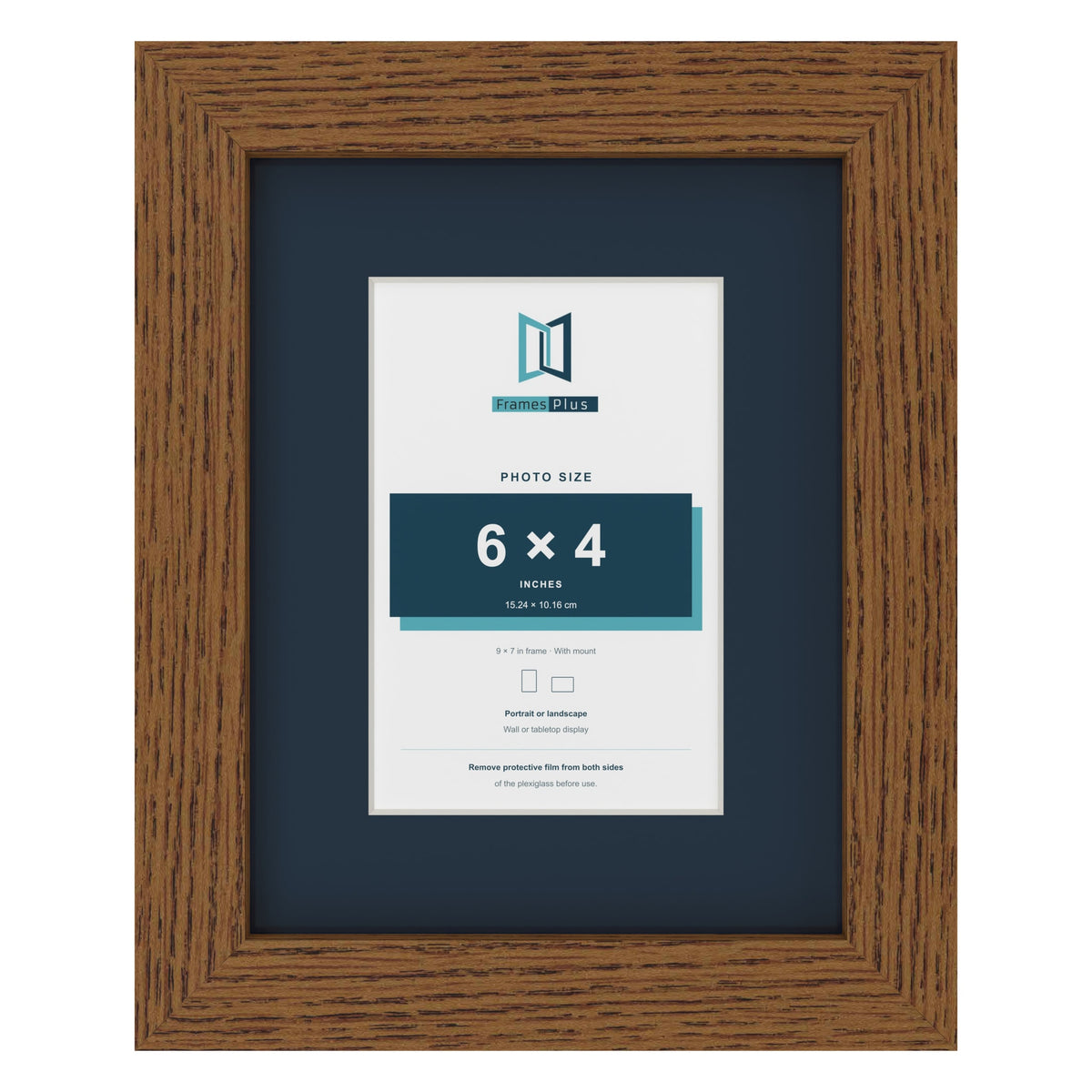 Dark Oak 9 x 7 inch picture frame with a Pacific Blue mount for a 6 x 4 inch photo