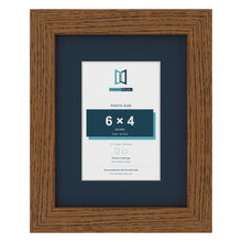 Dark Oak 9 x 7 inch picture frame with a Pacific Blue mount for a 6 x 4 inch photo