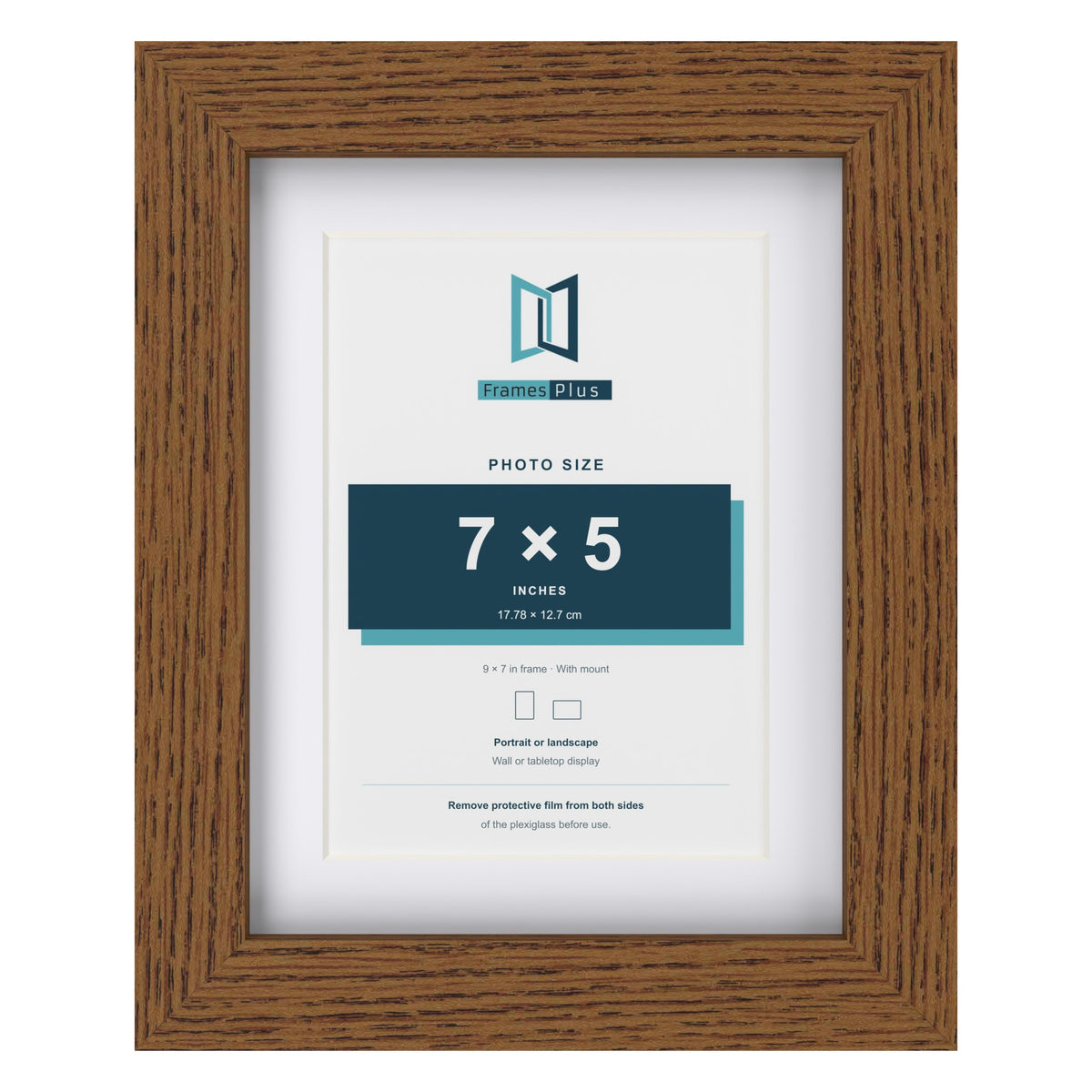 Dark Oak 9 x 7 inch picture frame with a white mount for a 7 x 5 inch photo