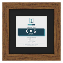 Dark Oak 9 x 9 inch picture frame with a black mount for a 6 x 6 inch photo