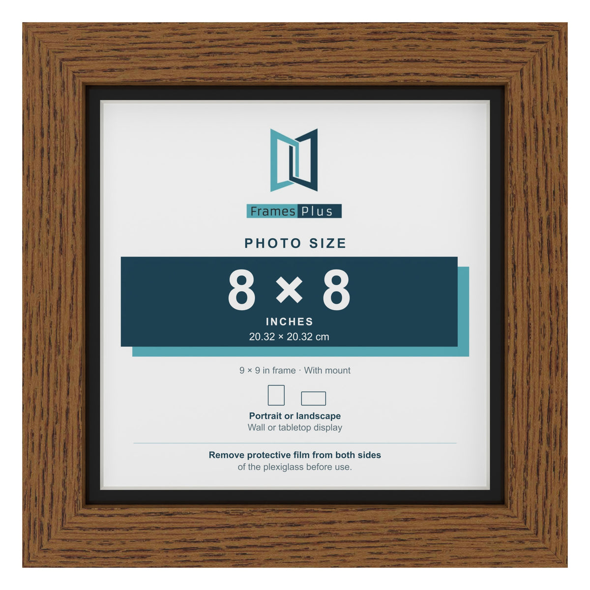 Dark Oak 9 x 9 inch picture frame with a black mount for an 8 x 8 inch photo