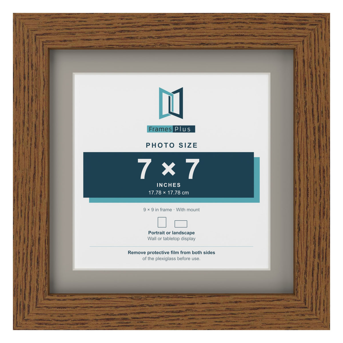 Dark Oak 9 x 9 inch picture frame with a Dawn Grey mount for a 7 x 7 inch photo