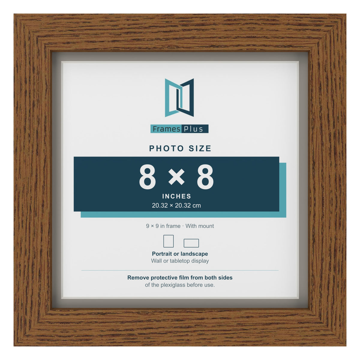 Dark Oak 9 x 9 inch picture frame with a Dawn Grey mount for an 8 x 8 inch photo