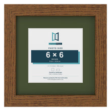 Dark Oak 9 x 9 inch picture frame with a green mount for a 6 x 6 inch photo