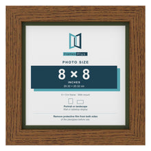 Dark Oak 9 x 9 inch picture frame with a green mount for an 8 x 8 inch photo