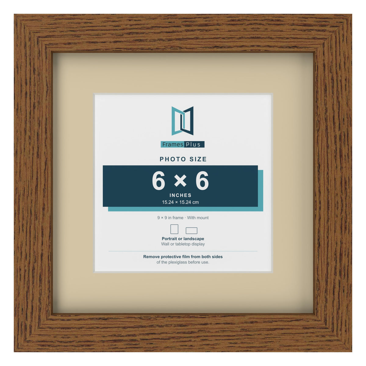 Dark Oak 9 x 9 inch picture frame with an ivory mount for a 6 x 6 inch photo