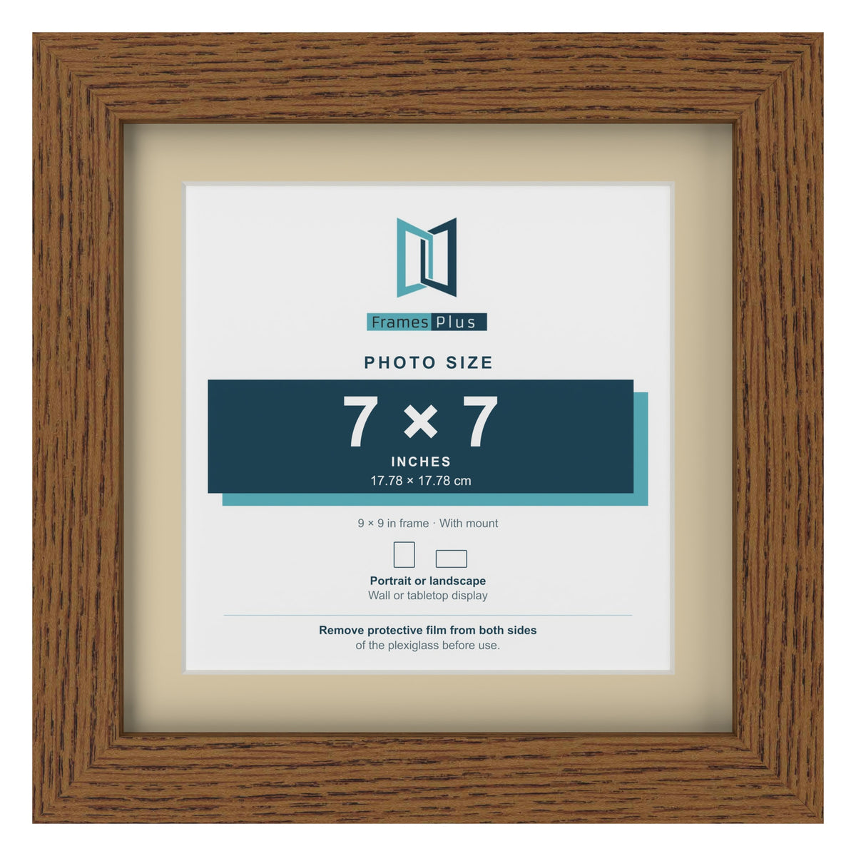 Dark Oak 9 x 9 inch picture frame with an ivory mount for a 7 x 7 inch photo