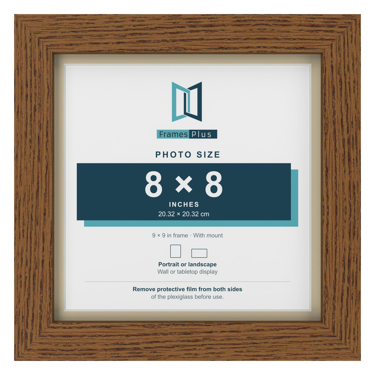 Dark Oak 9 x 9 inch picture frame with an ivory mount for an 8 x 8 inch photo
