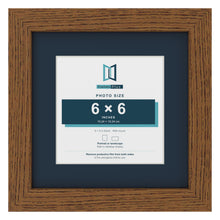 Dark Oak 9 x 9 inch picture frame with a Pacific Blue mount for a 6 x 6 inch photo