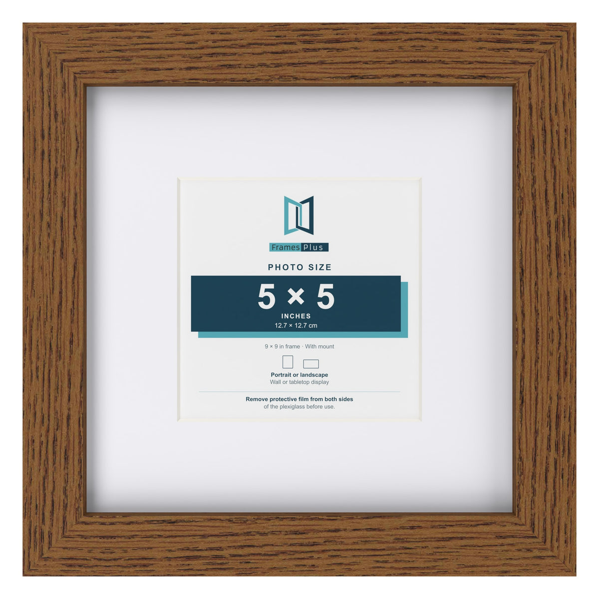 Dark Oak 9 x 9 inch picture frame with a white mount for a 5 x 5 inch photo