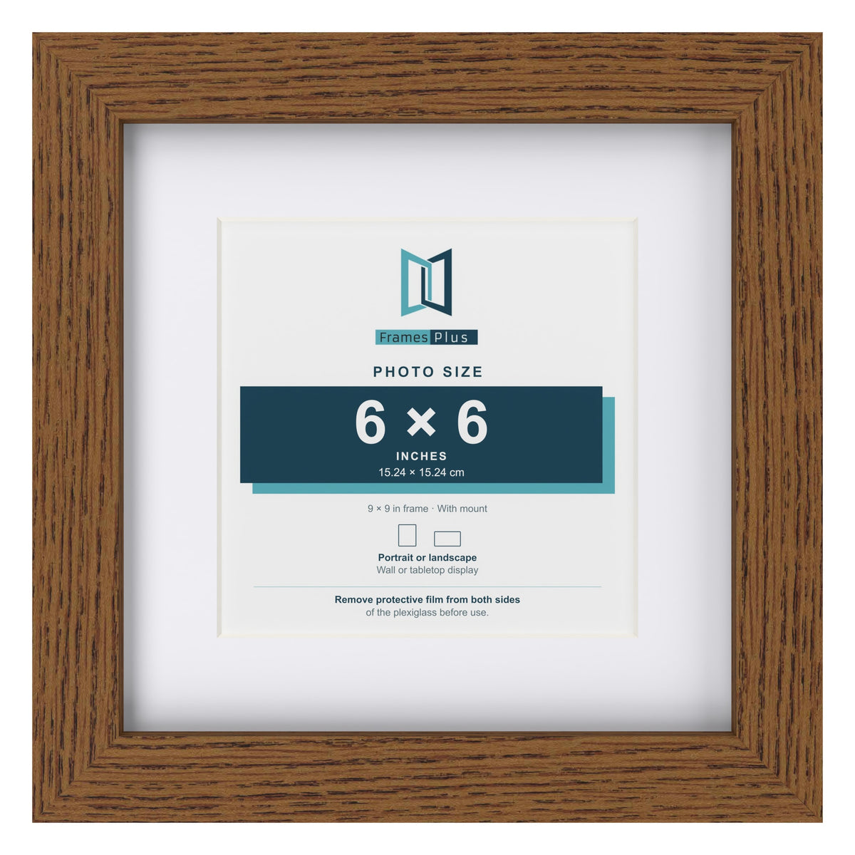 Dark Oak 9 x 9 inch picture frame with a white mount for a 6 x 6 inch photo
