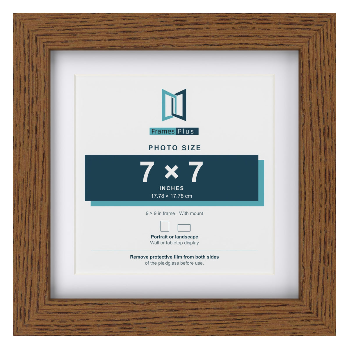 Dark Oak 9 x 9 inch picture frame with a white mount for a 7 x 7 inch photo