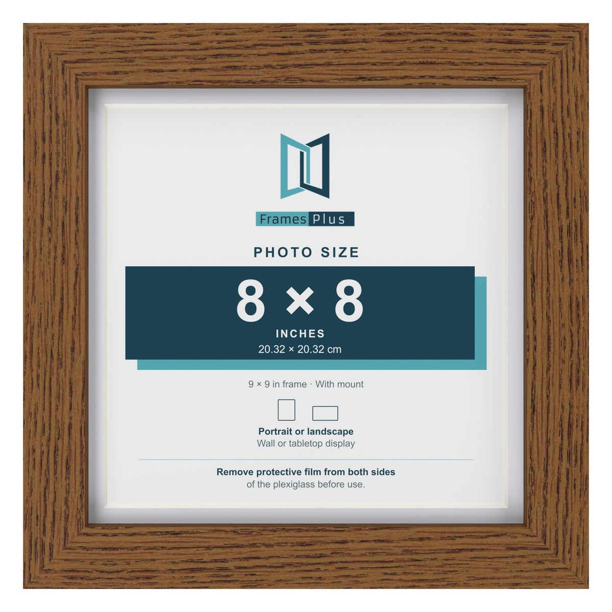Dark Oak 9 x 9 inch picture frame with a white mount for a 8 x 8 inch photo