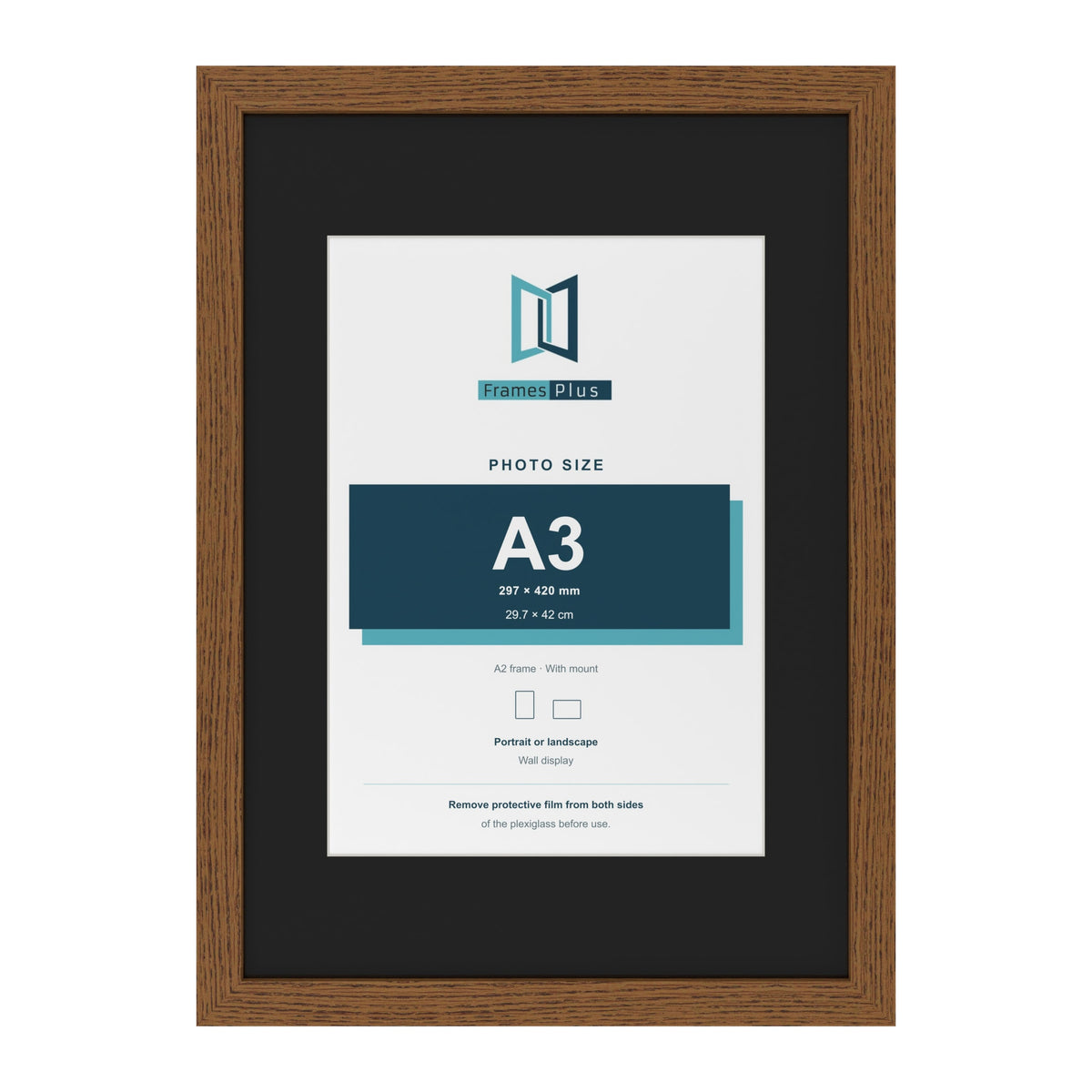 Dark Oak A2 picture frame with a black mount for an A3 photo